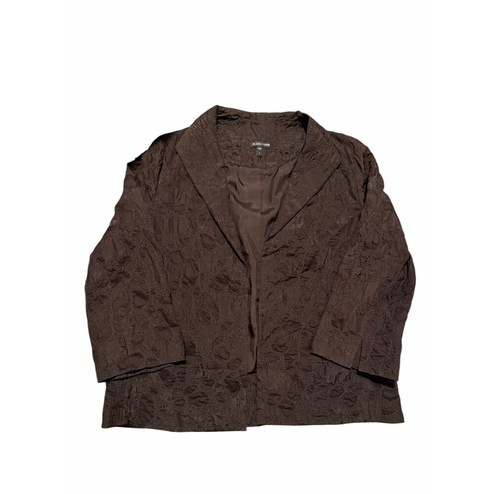 Eileen Fisher Size Small Silk Blazer Jacket Textured Embroidered Lagenlook